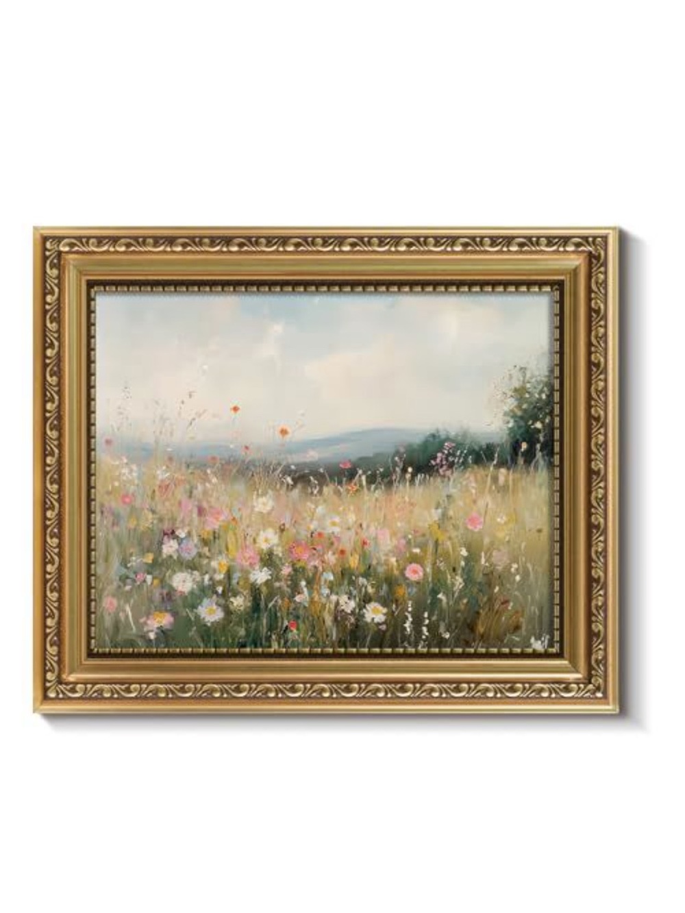 Framed Meadow Floral Wall Art Print in Gold 8 x 10